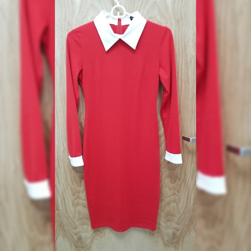 Red and white collared dress